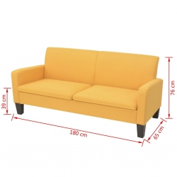 Sofa 3-osobowa, żółta, 180 x 65 x 76 cm