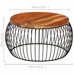 Stolik kawowy,  Ø68 cm, lite drewno z odzysku