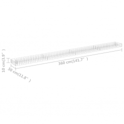Podwyższona donica gabionowa, galwanizowana stal, 360x30x10 cm