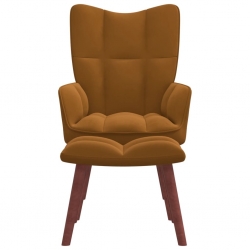 Fotel z podnóżkiem, brązowy, obity aksamitem