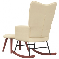 Fotel bujany z podnóżkiem, kremowy, tapicerowany aksamitem