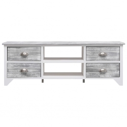 Szafka pod TV, biało-szara,108x30x40 cm, drewno paulownia