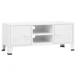 Industrialna szafka pod TV, biała, 105x35x42 cm, metalowa
