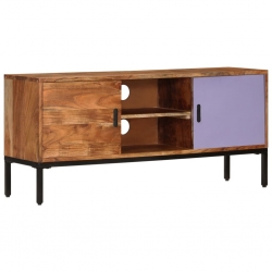 Szafka pod TV, miodowy brąz i szary, 110x30x50 cm, lita akacja