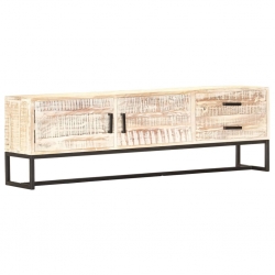 Szafka pod TV, biała, 140 x 30 x 45 cm, lite drewno akacjowe