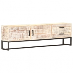 Szafka pod TV, biała, 140 x 30 x 45 cm, lite drewno akacjowe