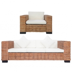 2-częściowy zestaw wypoczynkowy z poduszkami, naturalny rattan