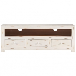 Szafka pod TV z litego drewna akacjowego, 110x30x40 cm, biała