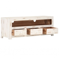 Szafka pod TV z litego drewna akacjowego, 110x30x40 cm, biała