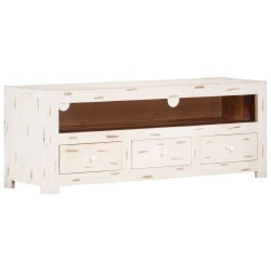 Szafka pod TV z litego drewna akacjowego, 110x30x40 cm, biała