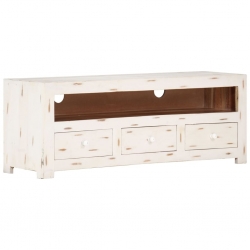 Szafka pod TV z litego drewna akacjowego, 110x30x40 cm, biała