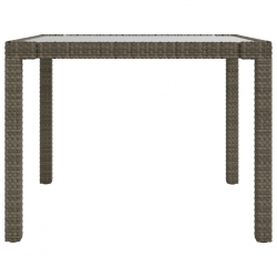 Stół ogrodowy, 90x90x75 cm, szkło i rattan PE, szary