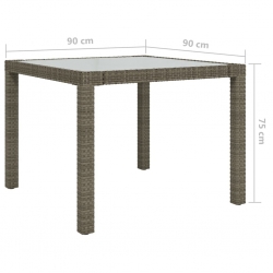 Stół ogrodowy, 90x90x75 cm, szkło i rattan PE, szary