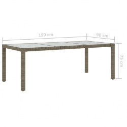 Stół ogrodowy, szary, 190x90x75 cm, szkło hartowane i rattan PE