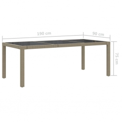 Stół ogrodowy, beżowy, 190x90x75 cm, szkło i rattan PE