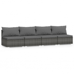4-osobowa sofa z poduszkami, szara, polirattan