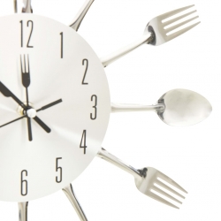 Zegar ścienny z łyżek i widelców, srebrny, 31 cm, aluminium
