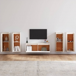 Szafki pod TV, 5 szt., białe, lite drewno sosnowe