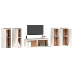 Szafki pod TV, 5 szt., białe, lite drewno sosnowe