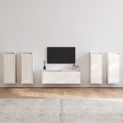 Szafki pod TV, 5 szt., białe, lite drewno sosnowe