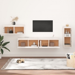 Szafki pod TV, 4 szt., białe, lite drewno sosnowe