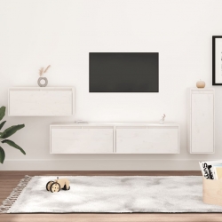 Szafki pod TV, 4 szt., białe, lite drewno sosnowe