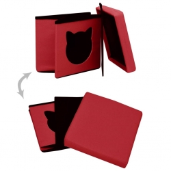Składany stołek ze schowkiem i kotem, winna czerwień, tkanina