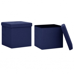 Składane stołki ze schowkiem, 2 szt., niebieski, sztuczny len