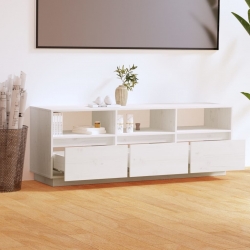 Szafka pod telewizor, biała, 140x37x50 cm, lite drewno sosnowe