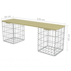 Ławka gabionowa, 120 cm, stal galwanizowana i drewno