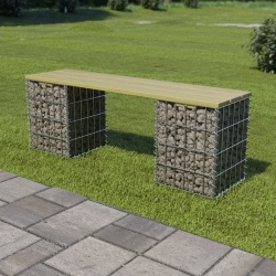 Ławka gabionowa, 120 cm, stal galwanizowana i drewno