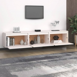 Szafki pod TV, 3 szt., białe, lite drewno sosnowe