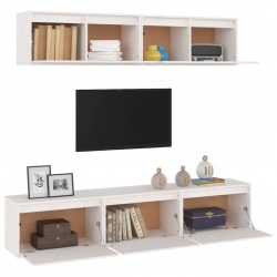 Szafki pod TV, 5 szt., białe, lite drewno sosnowe
