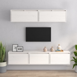 Szafki pod TV, 5 szt., białe, lite drewno sosnowe
