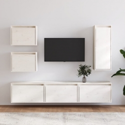 Szafki pod TV, 6 szt., białe, lite drewno sosnowe
