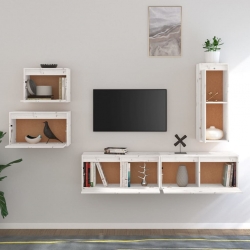 Szafki pod TV, 5 szt., białe, lite drewno sosnowe