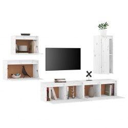 Szafki pod TV, 5 szt., białe, lite drewno sosnowe