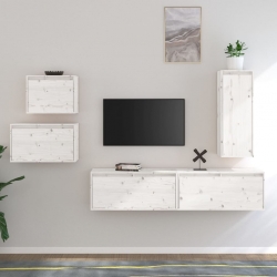 Szafki pod TV, 5 szt., białe, lite drewno sosnowe