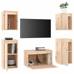 Szafki pod TV, 5 szt., lite drewno sosnowe