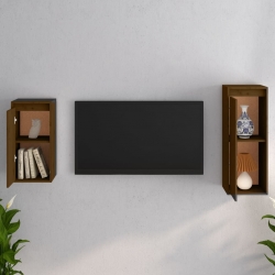 Szafki pod TV, 2 szt., miodowy brąz, lite drewno sosnowe