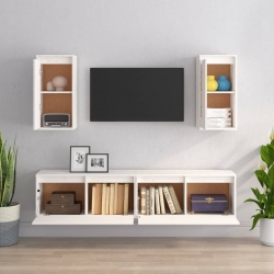 Szafki pod TV, 4 szt., białe, lite drewno sosnowe