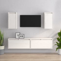 Szafki pod TV, 4 szt., białe, lite drewno sosnowe