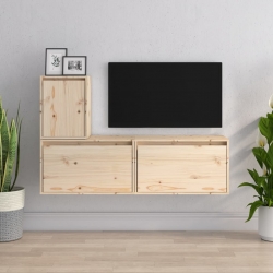 Szafki pod TV, 3 szt., lite drewno sosnowe