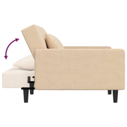 2-osobowa kanapa z 2 poduszkami, kremowa, obita tkaniną