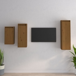 Szafki pod TV, 3 szt., miodowy brąz, lite drewno sosnowe