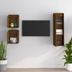 Szafki pod TV, 3 szt., miodowy brąz, lite drewno sosnowe