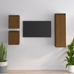Szafki pod TV, 3 szt., miodowy brąz, lite drewno sosnowe