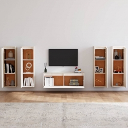 Szafki pod TV, 5 szt., białe, lite drewno sosnowe