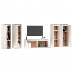 Szafki pod TV, 5 szt., białe, lite drewno sosnowe