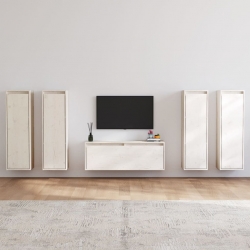 Szafki pod TV, 5 szt., białe, lite drewno sosnowe
